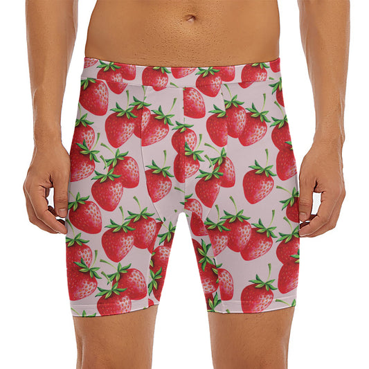 Strawberry Fruit Pattern Print Men's Long Boxer Briefs