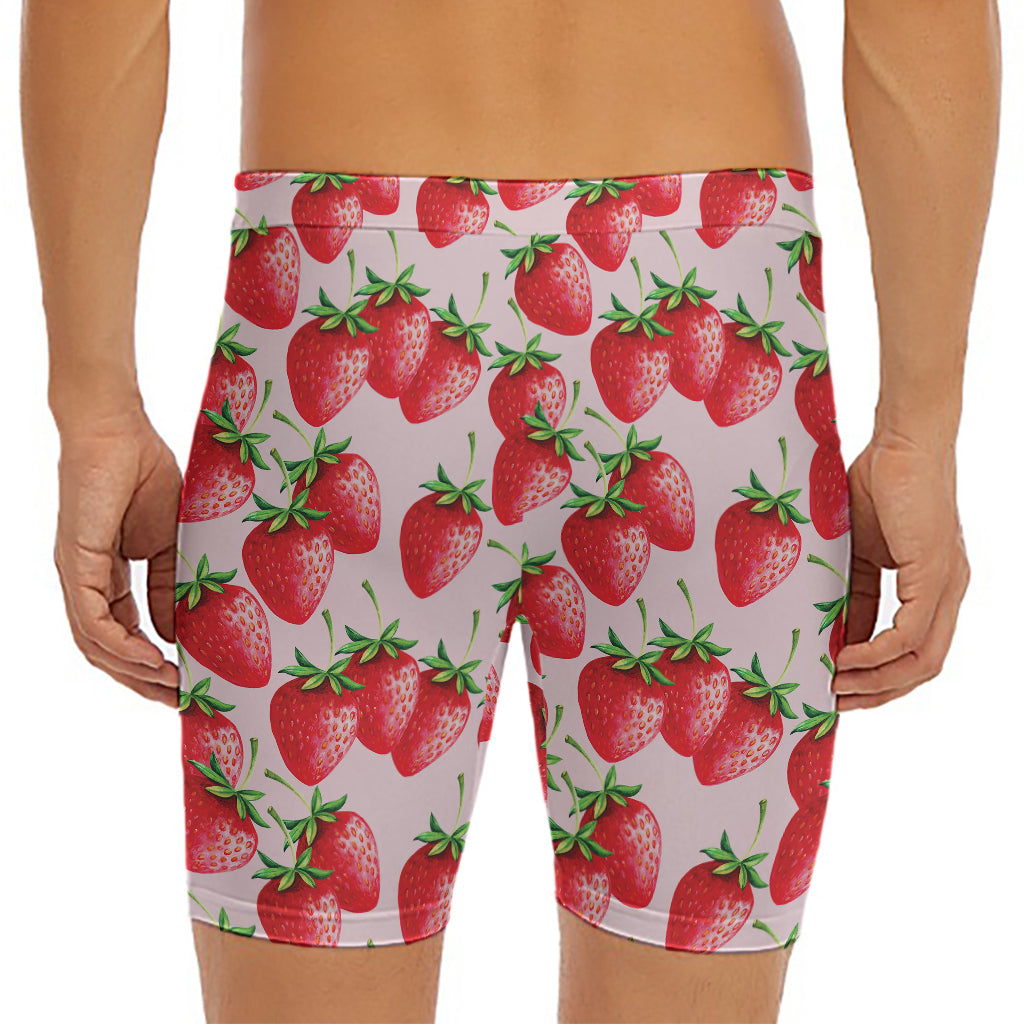 Strawberry Fruit Pattern Print Men's Long Boxer Briefs