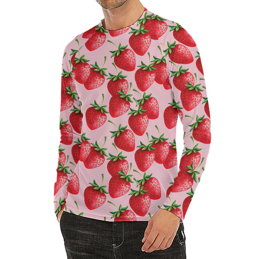 Strawberry Fruit Pattern Print Men's Long Sleeve Rash Guard