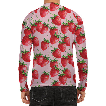 Strawberry Fruit Pattern Print Men's Long Sleeve Rash Guard