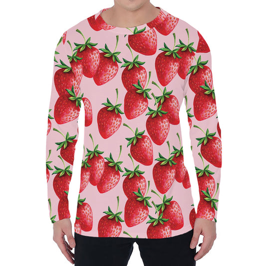 Strawberry Fruit Pattern Print Men's Long Sleeve T-Shirt