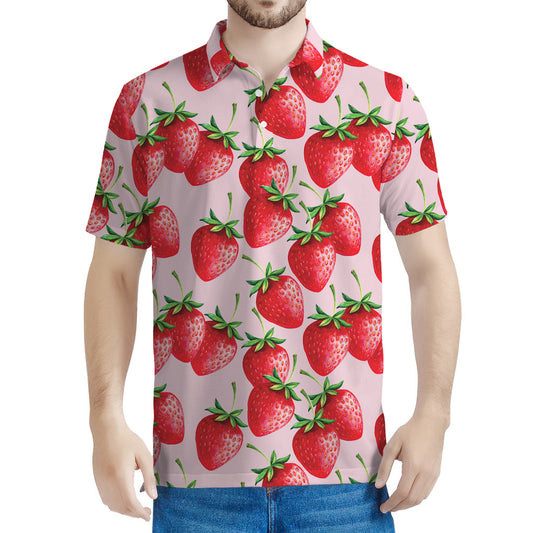 Strawberry Fruit Pattern Print Men's Polo Shirt