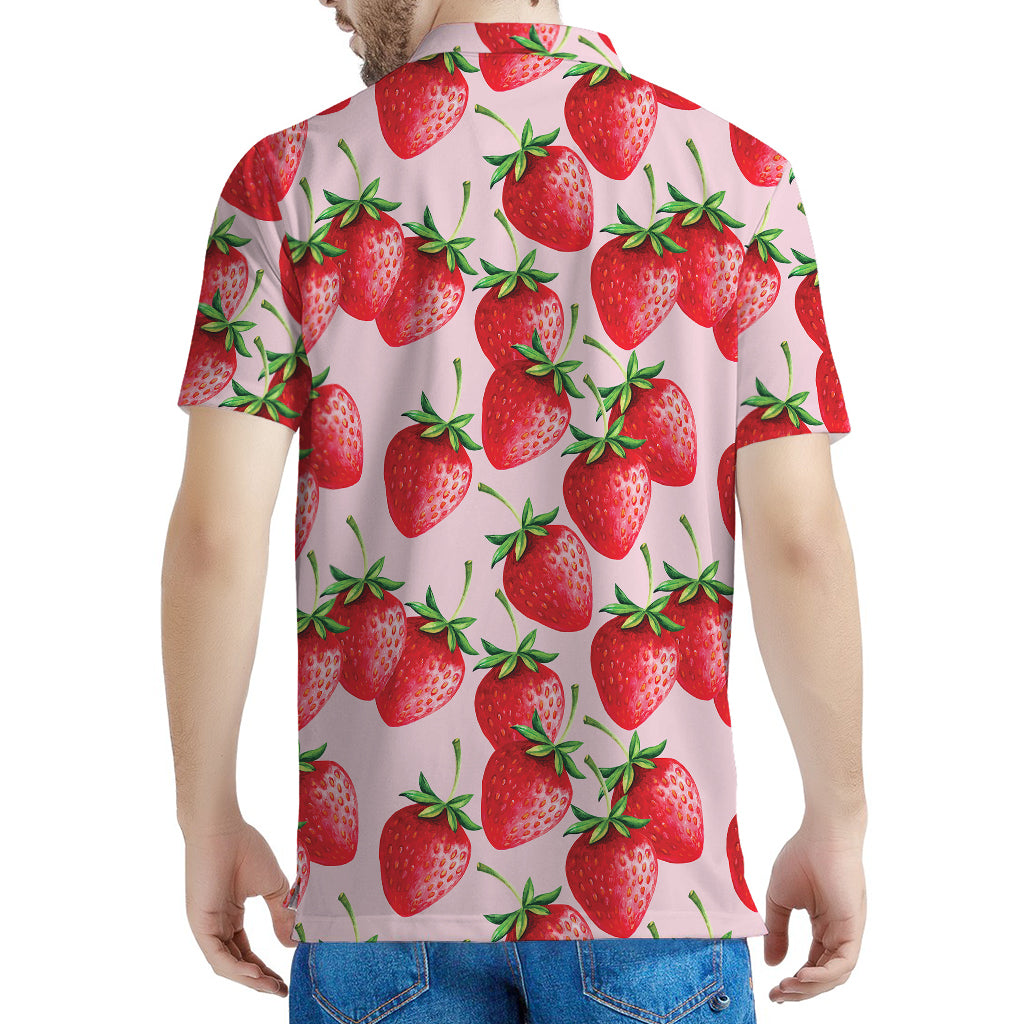 Strawberry Fruit Pattern Print Men's Polo Shirt