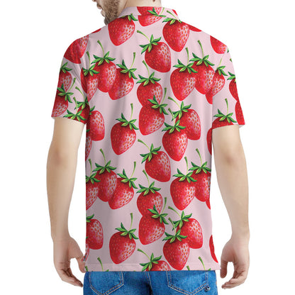 Strawberry Fruit Pattern Print Men's Polo Shirt