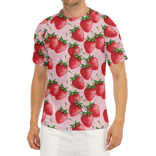 Strawberry Fruit Pattern Print Men's Short Sleeve Rash Guard