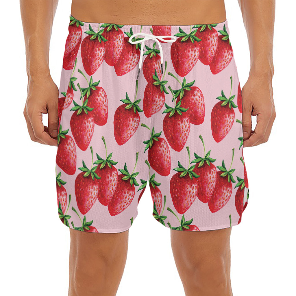 Strawberry Fruit Pattern Print Men's Split Running Shorts