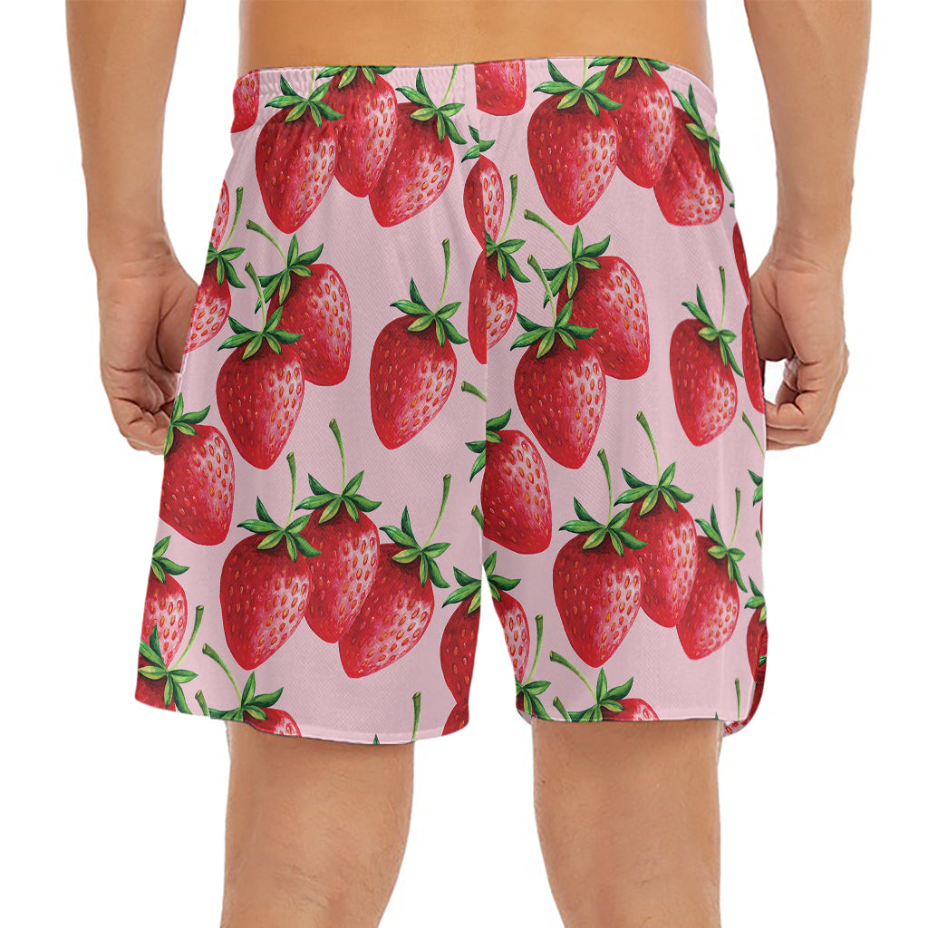 Strawberry Fruit Pattern Print Men's Split Running Shorts