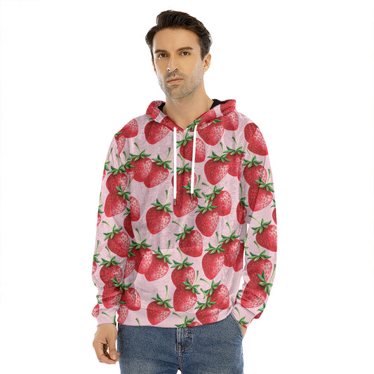 Strawberry Fruit Pattern Print Men's Velvet Pullover Hoodie