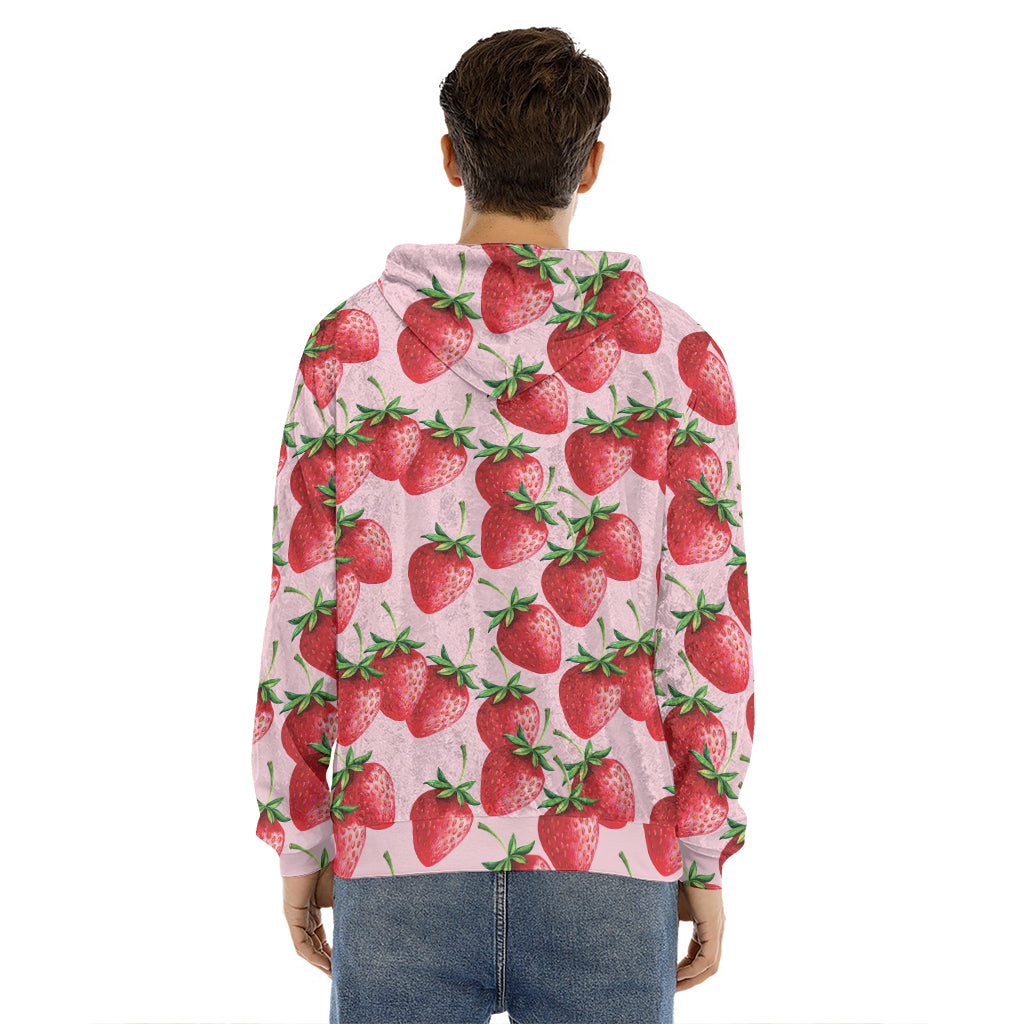 Strawberry Fruit Pattern Print Men's Velvet Pullover Hoodie
