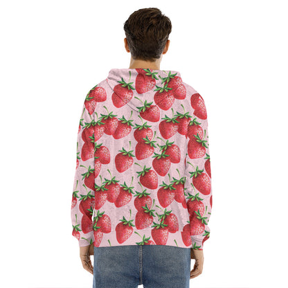 Strawberry Fruit Pattern Print Men's Velvet Pullover Hoodie