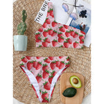 Strawberry Fruit Pattern Print One Shoulder Bikini Top