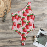 Strawberry Fruit Pattern Print One Shoulder Bodysuit
