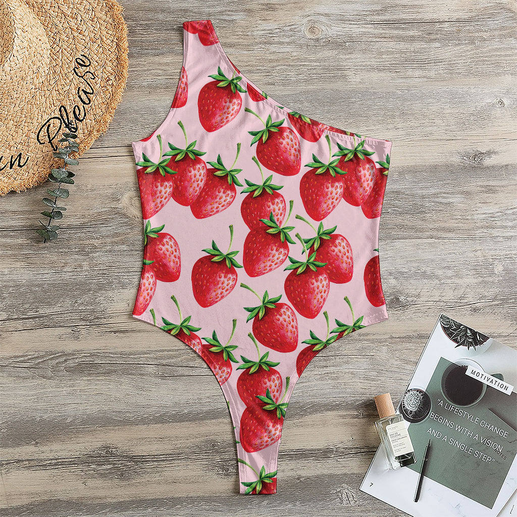 Strawberry Fruit Pattern Print One Shoulder Bodysuit