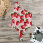 Strawberry Fruit Pattern Print One Shoulder Bodysuit