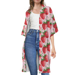 Strawberry Fruit Pattern Print Open Front Beach Cover Up
