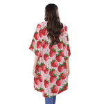 Strawberry Fruit Pattern Print Open Front Beach Cover Up
