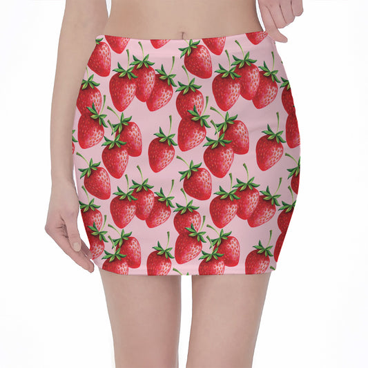 Strawberry Fruit Pattern Print Pencil Mini Skirt