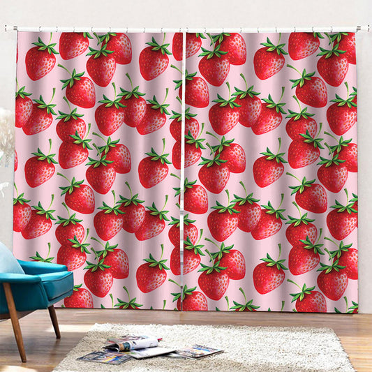 Strawberry Fruit Pattern Print Pencil Pleat Curtains