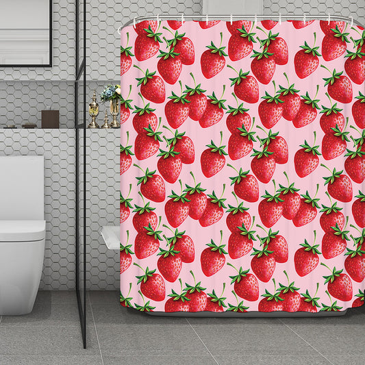 Strawberry Fruit Pattern Print Polyester Shower Curtain
