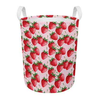 Strawberry Fruit Pattern Print Round Laundry Basket