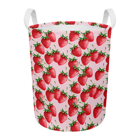 Strawberry Fruit Pattern Print Round Laundry Basket