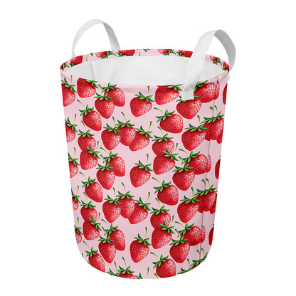 Strawberry Fruit Pattern Print Round Laundry Basket
