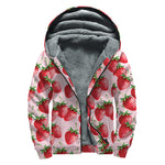 Strawberry Fruit Pattern Print Sherpa Lined Zip Up Hoodie