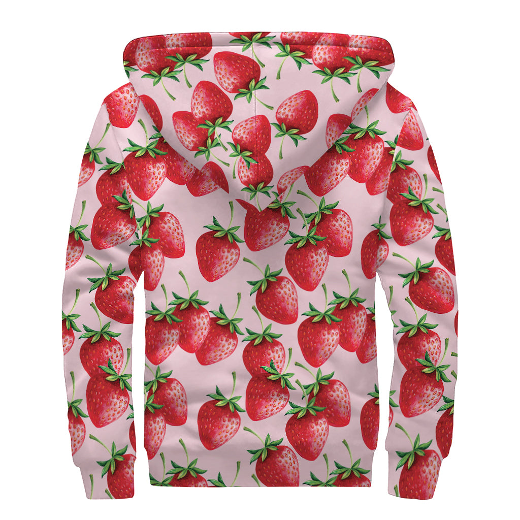 Strawberry Fruit Pattern Print Sherpa Lined Zip Up Hoodie