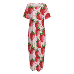 Strawberry Fruit Pattern Print Short Sleeve Long Nightdress