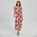 Strawberry Fruit Pattern Print Short Sleeve Maxi Dress