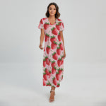 Strawberry Fruit Pattern Print Short Sleeve Maxi Dress