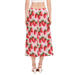 Strawberry Fruit Pattern Print Side Slit Midi Skirt