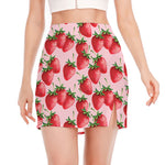 Strawberry Fruit Pattern Print Side Slit Mini Skirt