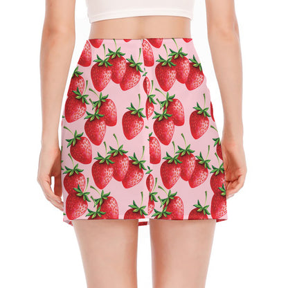 Strawberry Fruit Pattern Print Side Slit Mini Skirt