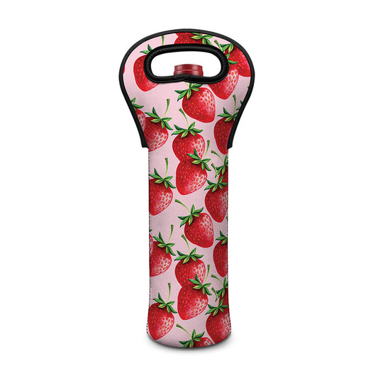 Strawberry Fruit Pattern Print Single Neoprene Wine Tote