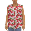 Strawberry Fruit Pattern Print Sleeveless Baseball Jersey