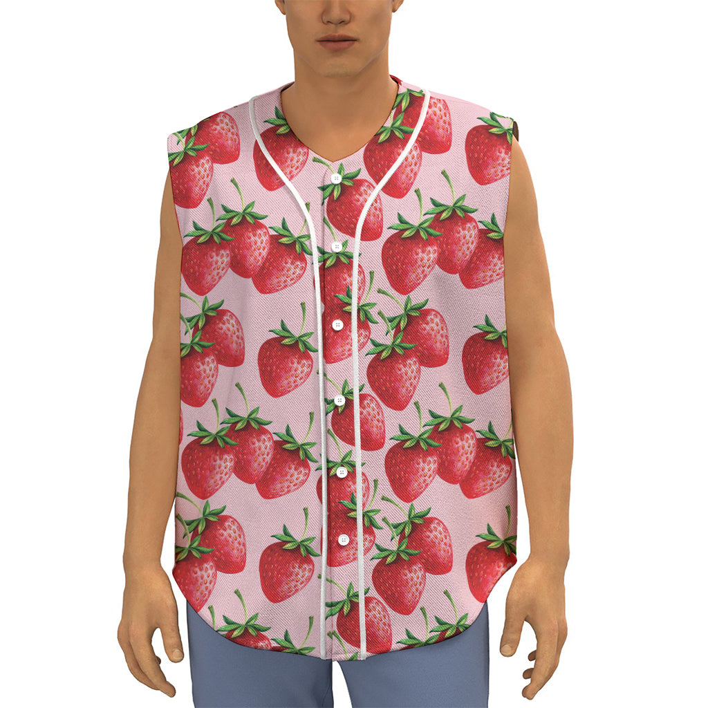 Strawberry Fruit Pattern Print Sleeveless Baseball Jersey
