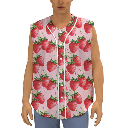Strawberry Fruit Pattern Print Sleeveless Baseball Jersey