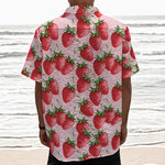 Strawberry Fruit Pattern Print Textured Short Sleeve Shirt