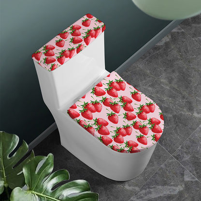 Strawberry Fruit Pattern Print Toilet Lid And Tank Cover Set