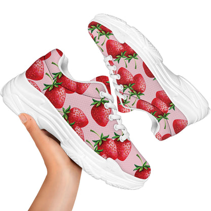 Strawberry Fruit Pattern Print White Chunky Shoes