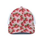 Strawberry Fruit Pattern Print White Mesh Trucker Cap