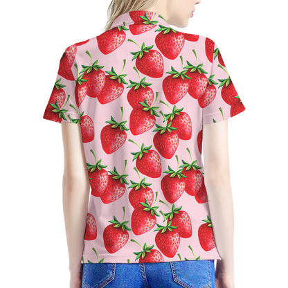 Strawberry Fruit Pattern Print Women's Polo Shirt