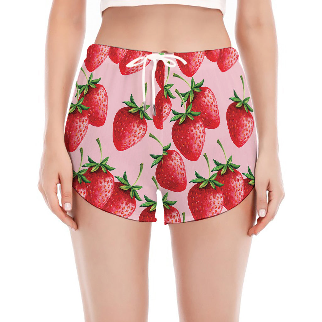 Strawberry Fruit Pattern Print Women's Split Running Shorts
