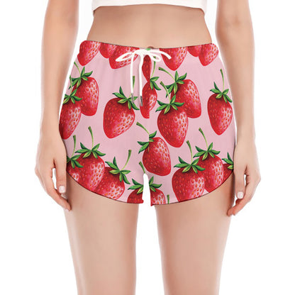 Strawberry Fruit Pattern Print Women's Split Running Shorts