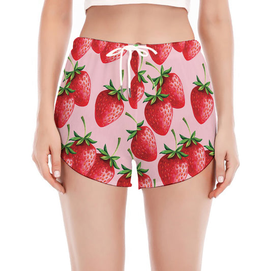Strawberry Fruit Pattern Print Women's Split Running Shorts