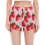 Strawberry Fruit Pattern Print Women's Split Running Shorts