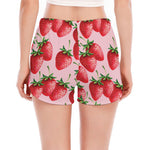 Strawberry Fruit Pattern Print Women's Split Running Shorts