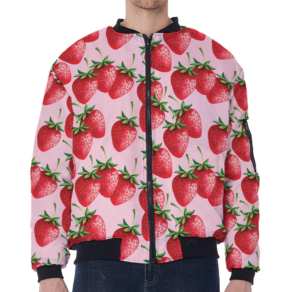 Strawberry Fruit Pattern Print Zip Sleeve Bomber Jacket