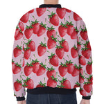 Strawberry Fruit Pattern Print Zip Sleeve Bomber Jacket